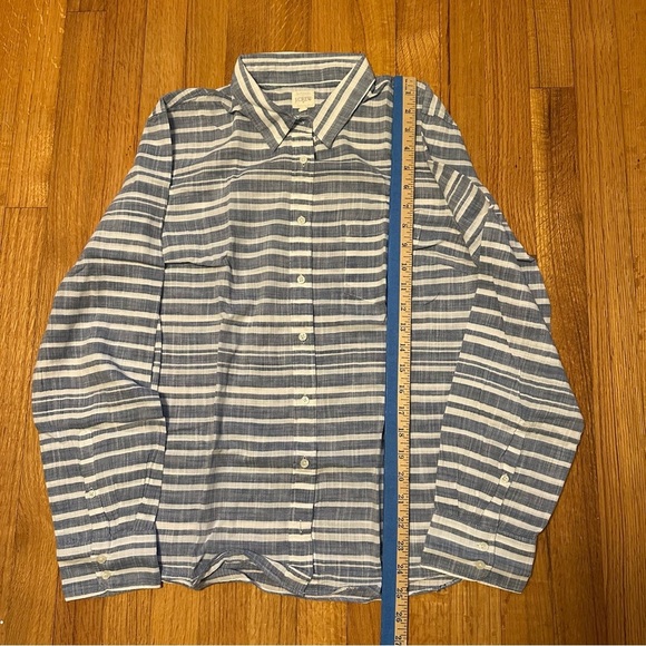 J Crew White & Blue Striped Long Sleeve Button Down Cotton Blouse ~Sz L ( j10) - Picture 4 of 12
